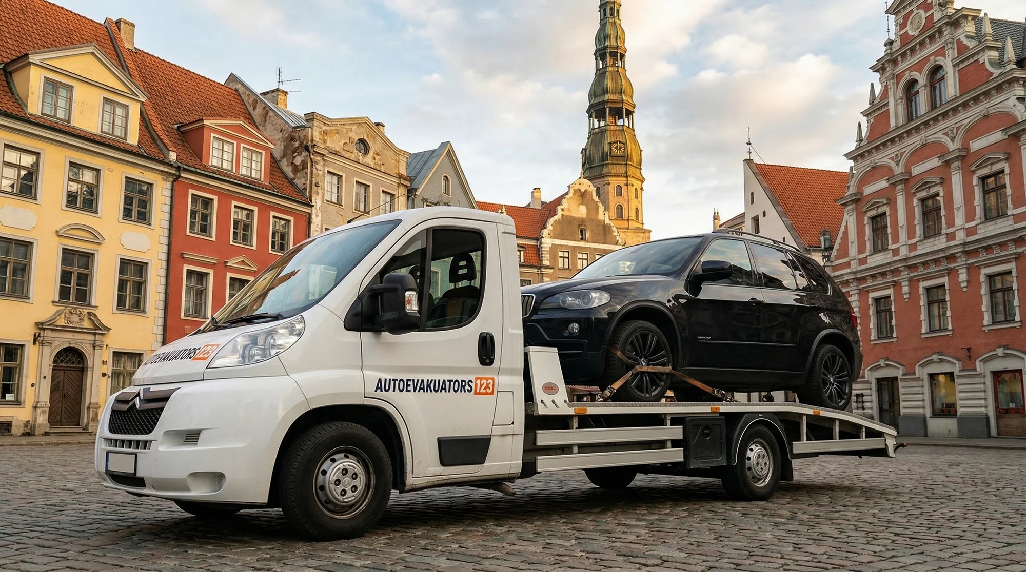 Автоэвакуация и перевозка автомобилей в Риге, Юрмале, Саласпилсе и Марупе. Цена за вызов эвакуатора для мототехники, кроссоверов и коммерческого транспорта. Надежный латвийский сервис автопомощи: бережная фиксация колес, полная погрузка и страхование вашего транспортного средства.